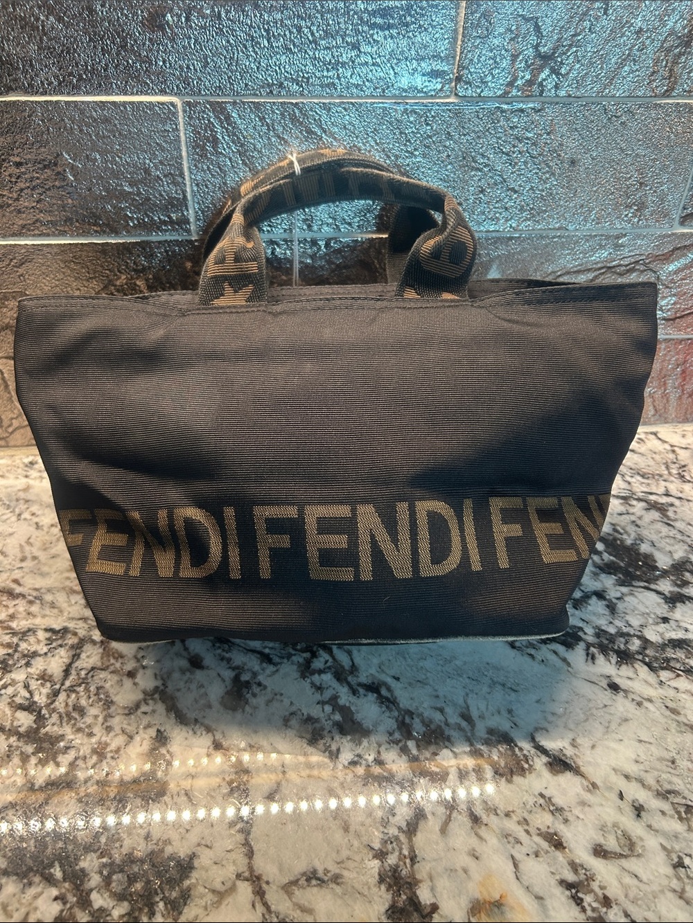 Fendi Black Canvas Duffel with Gold Logo Detail